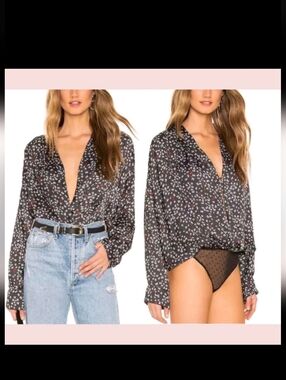 Intimately Free People Ladylike Bodysuit Butterfly Shirt Top Combo S Black.